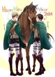  2boys animal cape eren_jaeger horse jean_kirchstein multiple_boys shingeki_no_kyojin 