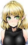  1girl blonde_hair blush breasts green_eyes highres large_breasts lips looking_at_viewer mizuhashi_parsee pointy_ears ponytail short_hair simple_background sketch solo touhou upper_body y2 