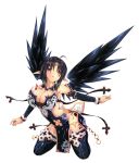  1girl black_hair breasts cleavage elf highres ngirln4 original pointy_ears short_hair solo tattoo thigh-highs violet_eyes wings 