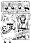  &gt;:d 6+girls :d ahoge akatsuki_(kantai_collection) comic commentary_request fairy_(kantai_collection) folded_ponytail hair_ornament hairclip hat headgear hibiki_(kantai_collection) highres horns ido_(teketeke) ikazuchi_(kantai_collection) inazuma_(kantai_collection) kantai_collection long_hair mittens monochrome multiple_girls nagato_(kantai_collection) northern_ocean_hime open_mouth school_uniform serafuku shinkaisei-kan short_hair smile sweat translation_request 