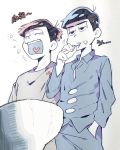  2boys black_hair brothers brushing_teeth closed_eyes hand_in_pocket heart heart_in_mouth male_focus matsuno_karamatsu matsuno_osomatsu messy_hair multiple_boys o2_(o2mm) osomatsu-kun osomatsu-san pajamas siblings sink sketch tearing_up toothbrush yawning 