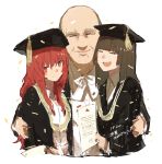  arthur_leveson bald blush brown_hair crying diploma family_portrait graduation group_hug hat hms_monarch_(siirakannu) hms_orion_(siirakannu) hug hug_from_behind kantai_collection mortarboard older open_mouth original red_eyes redhead robe siirakannu smile tassel 