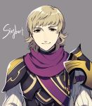  1boy armor blonde_hair character_name fire_emblem fire_emblem_if oruta_(granmog) purple_background siegbert_(fire_emblem_if) simple_background solo violet_eyes 