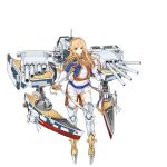  barrel battleship blonde_hair blue_coat blue_eyes blue_jacket boots braid chain cross french_flag gloves holding holding_weapon jacket mecha_musume military military_uniform official_art propeller richelieu_(zhan_jian_shao_nyu) ship sword thigh-highs thigh_boots turret uniform warship weapon white_gloves zhan_jian_shao_nyu 