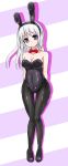  1girl animal_ears bowtie bunny_tail bunnysuit detached_collar full_body highres original pantyhose rabbit_ears silver_hair standing tail violet_eyes wrist_cuffs x-6 