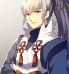  1boy fire_emblem fire_emblem_if grey_background grey_hair long_hair orange_eyes oruta_(granmog) ponytail solo takumi_(fire_emblem_if) 