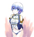  1girl alternate_costume arms_behind_back blue_hair blush detached_sleeves high-cut_armor looking_at_viewer persona persona_4 shirogane_naoto short_hair sketch solo 