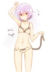  1girl bra cat_tail commentary_request highres kantai_collection kashizu_ringo looking_at_viewer navel panties paw_pose pink_hair red_eyes short_hair simple_background solo stomach tail tama_(kantai_collection) twitter_username underwear underwear_only white_background 