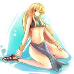  1girl agrias_oaks are_(gunnersbloom) blonde_hair blue_eyes breasts dancer dancer_(fft) final_fantasy final_fantasy_tactics long_hair lowres midriff solo 