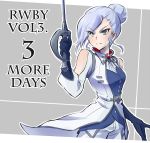  1girl blue_eyes eyebrows eyebrows_visible_through_hair gloves hair_bun highres iesupa rapier rwby silver_hair solo sword weapon winter_schnee 