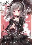  1girl drill_hair gothic_lolita idolmaster idolmaster_cinderella_girls kanzaki_ranko lolita_fashion long_hair nogi_takayoshi parasol red_eyes silver_hair smile solo twin_drills twintails umbrella 