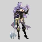  absurdres armor axe black_armor breasts camilla_(fire_emblem_if) cleavage full_body gloves grey_background high_heels highres kozaki_yuusuke large_breasts lavender_hair long_hair profile simple_background wavy_hair weapon 