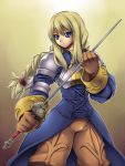  1girl agrias_oaks armor blonde_hair braid breasts final_fantasy final_fantasy_tactics gloves hotori_(sion) knight long_hair pauldrons sidelocks single_braid solo sword weapon 