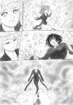  2girls blood fubuki_(onepunch_man) monochrome multiple_girls onepunch_man short_hair siblings sisters tatsumaki 