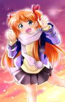  1girl absurdres blue_eyes ca2la highres jacket kanon long_hair orange_hair sawatari_makoto scarf twintails two_side_up 