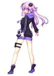  1girl absurdres adult_neptune blush d-pad hair_ornament highres hood hooded_track_jacket jacket long_hair looking_at_viewer looking_back neptune_(series) open_mouth purple_hair shin_jigen_game_neptune_vii sketch solo track_jacket violet_eyes zero-theme 