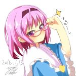  1girl bow glasses hair_bow komeiji_satori pink_eyes pink_hair red-framed_glasses sash sketch solo sparkle touhou yuimari 