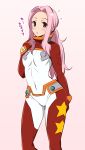  1girl blue_eyes blush darry_adai gabayo long_hair looking_at_viewer pink_background pink_hair ponytail solo star tengen_toppa_gurren_lagann translation_request 