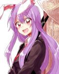  1girl animal_ears blush commentary_request looking_at_viewer open_mouth purple_hair rabbit_ears red_eyes reisen_udongein_inaba six_(fnrptal1010) solo touhou 