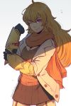  1girl blonde_hair breasts cleavage clockwork-cadaver gloves long_hair rwby scarf solo yang_xiao_long 