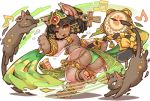  1girl animal_ears ankh anklet armlet ass bastet_(fullbokko_heroes) black_hair cat cat_ears earrings egyptian_clothes fullbokko_heroes furry hair_ornament jewelry looking_at_viewer musical_note official_art open_mouth original paw_print paws shigatake short_hair sweat tail yellow_eyes 