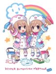  2girls artist_request blue_eyes chibi crayon hat long_hair looking_at_viewer multiple_girls neptune_(series) open_mouth paint paint_can paintbrush painting rainbow ram_(choujigen_game_neptune) rom_(choujigen_game_neptune) short_hair siblings sisters smile source_request twins 