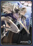  1girl armor barefoot cape fire_emblem fire_emblem_if gauntlets hair_between_eyes hair_ornament hairband long_hair my_unit_(fire_emblem_if) pointy_ears red_eyes solo sword weapon 