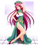  1girl breasts cleavage hat hong_meiling long_hair looking_at_viewer northman red_eyes redhead smile solo touhou 