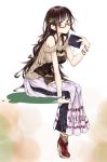  1girl alt atelier_(series) atelier_sophie brown_hair glasses hair_ornament highres holding_hands long_hair looking_at_viewer red_eyes solo 