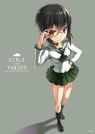 1girl black_hair gia girls_und_panzer kawashima_momo monocle school_uniform serafuku short_hair solo 