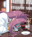  1girl bowl covered_face jun&#039;you_(kantai_collection) kantai_collection plate purple_hair refine sleeping translated 