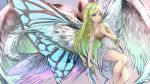  1girl angel_wings bird_wings blonde_hair blue_eyes butterfly_wings clenched_hand cross dragonfly_wings dress hand_on_own_chest highres ladybug_wings original smile_(qd4nsvik) solo strap_slip tri_drills white_dress wings 