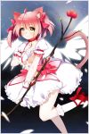  1girl animal_ears bow_(weapon) bubble_skirt cat_ears choker faaaaaa gloves hair_ribbon kaname_madoka kneehighs looking_at_viewer magical_girl mahou_shoujo_madoka_magica pink_hair ribbon short_twintails skirt smile solo twintails weapon white_gloves white_legwear wings yellow_eyes 