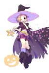  1boy blush boots brown_hair cape child hat idolmaster idolmaster_side-m male_focus one_eye_closed open_mouth rice_(rice8p) shorts smile solo violet_eyes wand watanabe_minori witch_hat younger 