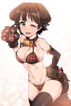  1girl animal_costume animal_ears breasts cleavage collar dog_costume dog_ears dog_tail honda_mio idolmaster idolmaster_cinderella_girls looking_at_viewer maguro_mayonnaise one_eye_closed open_mouth paws smile tail 