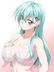  1girl aqua_eyes aqua_hair bra breast_suppress breasts cleavage collarbone hair_ornament hairclip kantai_collection large_breasts lingerie long_hair mikagami_sou smile solo suzuya_(kantai_collection) underwear underwear_only upper_body white_bra 