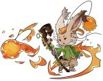  1boy animal_ears blonde_hair final_fantasy final_fantasy_tactics_advance fire furry leaf montblanc open_mouth rabbit_ears simple_background solo splashbrush staff white_background 