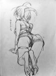  1girl ass from_behind full_body goat_girl goat_horns hooves kanemaki_thomas looking_back monochrome monster_girl monster_musume_no_iru_nichijou monster_musume_no_iru_nichijou_online satyr shire_(monster_musume) sketch solo traditional_media translation_request 