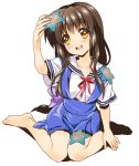  1girl barefoot brown_hair clannad ibuki_fuuko long_hair satomi_yoshitaka school_uniform starfish yellow_eyes 