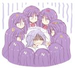  bangs blanket blunt_bangs closed_eyes clutching_blanket commentary_request hime_cut long_hair multiple_persona nightmare patchouli_knowledge purple_hair remilia_scarlet ribbon satou_kibi short_hair sweat touhou translation_request violet_eyes 