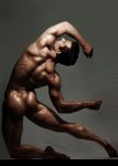  1boy ass black_hair from_behind highres male_focus muscle nude original photorealistic pompadour pose real_life ribs smile_(qd4nsvik) solo 