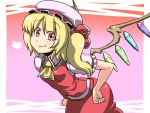  blonde_hair fang flandre_scarlet hat highres ponytail red_eyes short_hair side_ponytail touhou tsuki_wani wings 