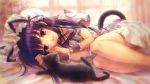  bed cat hazuki heiji loli nekomimi nightgown purple_hair ribbon tail tsukuyomi_moon_phase violet_eyes white_nightgown 