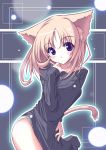   blonde_hair blue_eyes blush catgirl grey_dress nekomimi panties striped_panties  