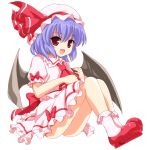 bat_wings blue_hair fang hat highres maru54 open_mouth red_eyes remilia_scarlet ribbon short_hair smile touhou transparent_background wings 