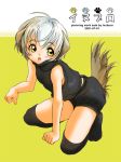  amber_eyes bloomers blue_hair blush dog_ears doggirl inuburo inumimi loli short_hair silver_hair tail thigh_highs thighhighs yellow_eyes 