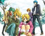  bad_id blonde_hair blue_eyes blue_hair brown_eyes brown_hair earmuffs green_eyes green_hair hair_ornament hairclip hatsune_miku kagamine_len kagamine_rin kaito long_hair meiko scarf short_hair sitting skirt smile snow snow_bunny teito thighhighs twintails vocaloid wallpaper zettai_ryouiki 