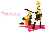  blonde_hair brother_and_sister detached_sleeves guitar instrument kagamine_len kagamine_rin kuko short_hair shorts siblings twins vocaloid white 