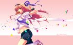  double_vertical_stripe gym_uniform highres midriff mouth_hold refeia ribbon wallpaper 