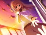  brown_hair green_eyes hands hayate_no_gotoku! highres hoppege long_hair outstretched_arm outstretched_hand reaching sanzen'in_yukariko scarf sunset 